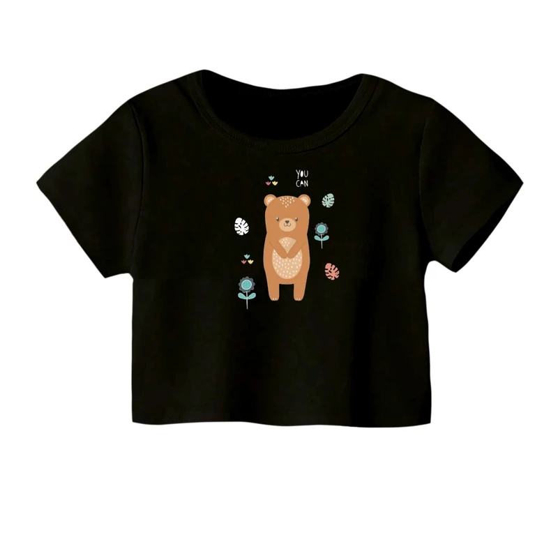 کراپ‌ تی‌شرت آستین کوتاه زنانه مدل فایل خرس مزرعه
