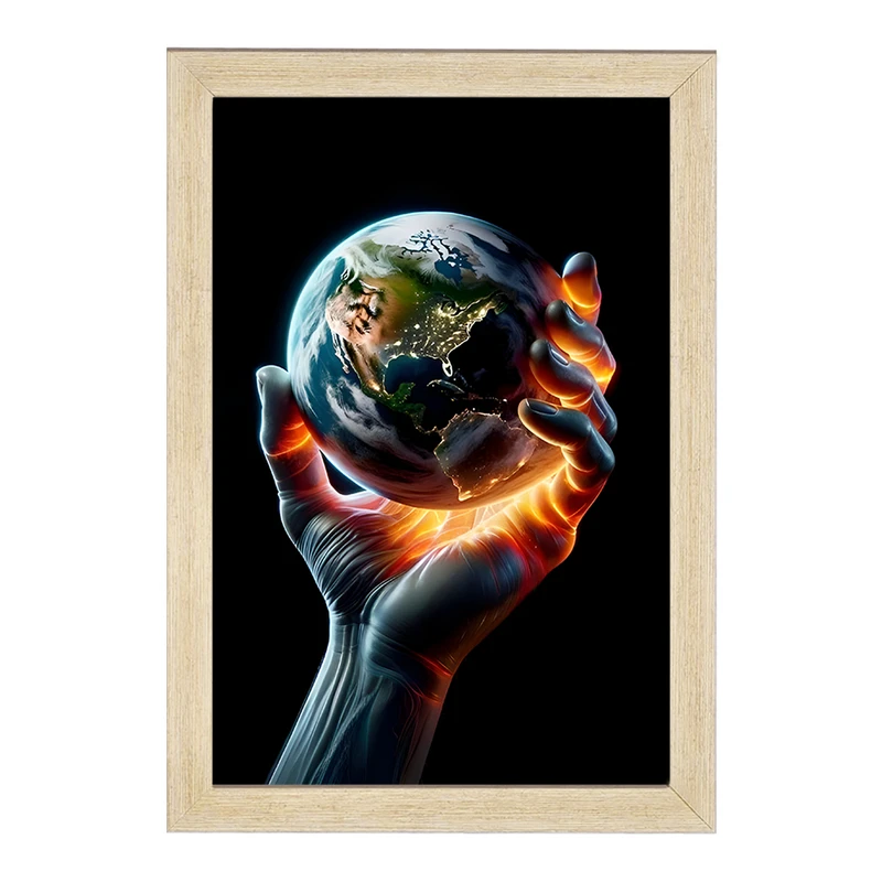 تابلو خندالو مدل دست و کره زمین کد F11578