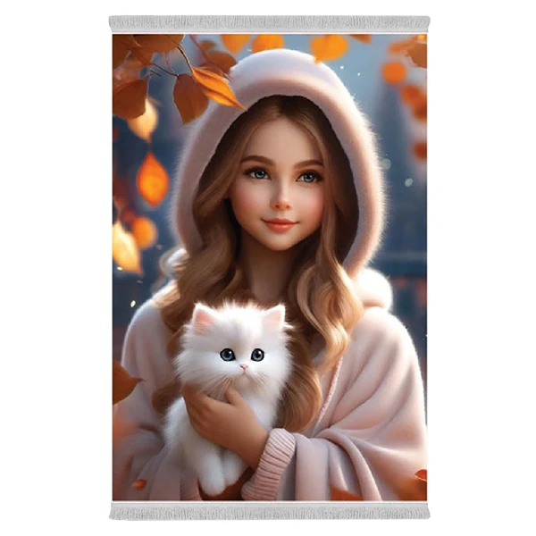 فرش پارچه‌ای دفه مدل فرشینه شانل مخمل ترک طرح فانتزی کد 01234