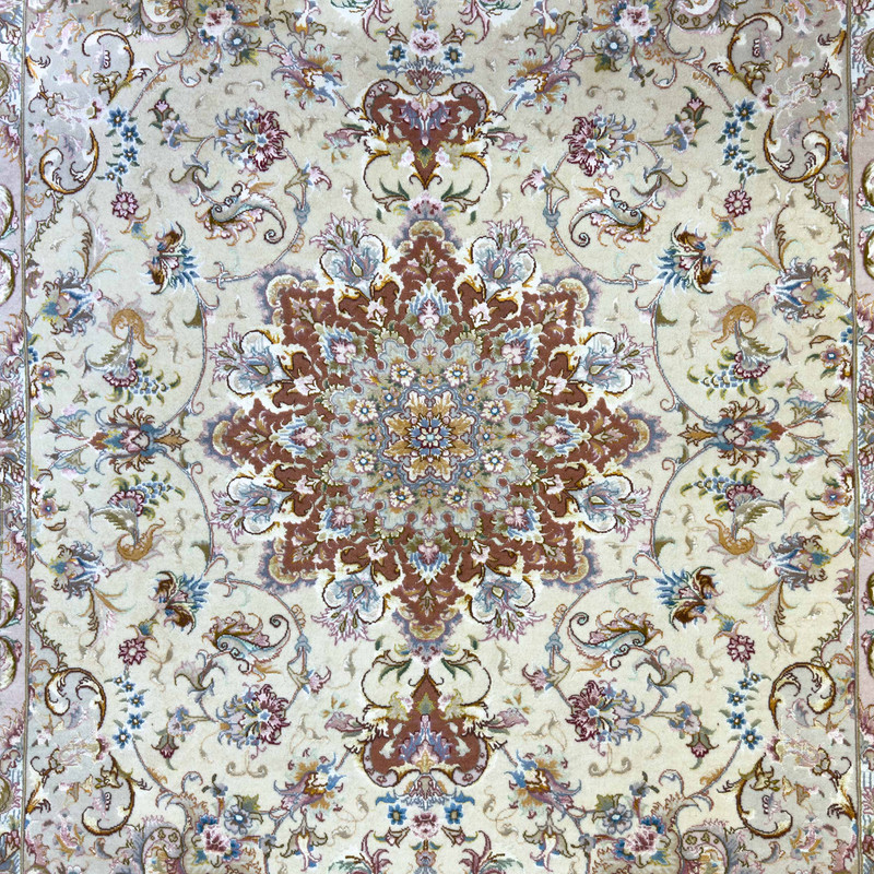 فرش دستبافت سه متری طرح علیا زمینه کرم کد F-TA-LA-39