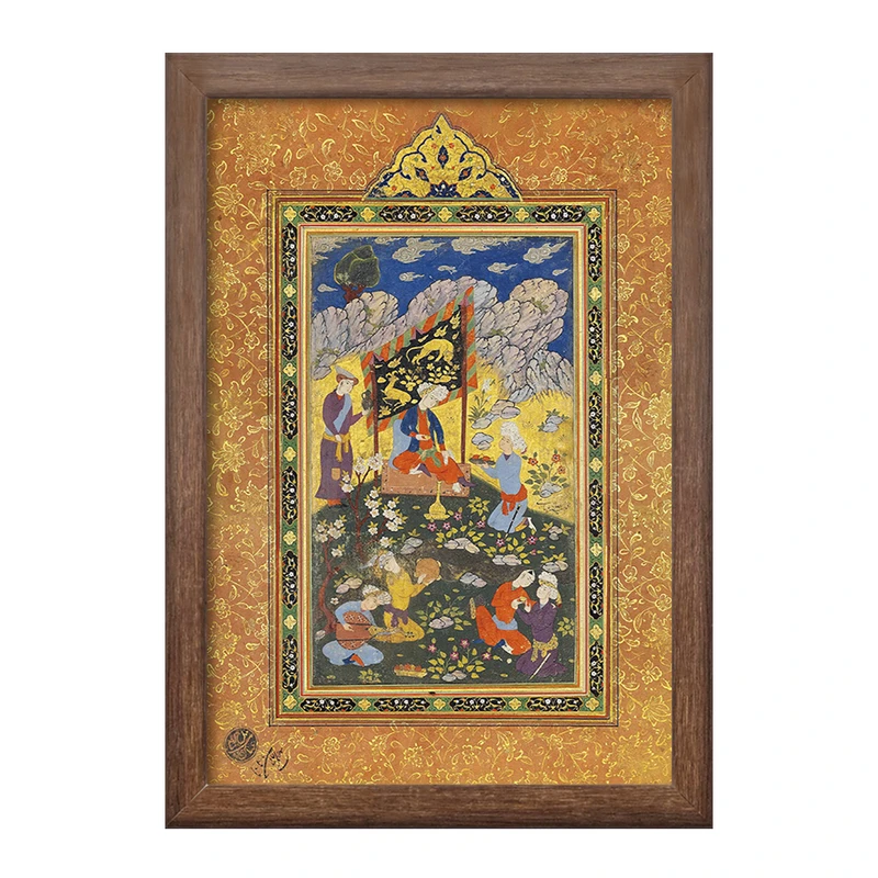 تابلو خندالو طرح نقاشی فرمانروا در تفرجگاه اثر هنرمند ناشناس ایرانی کد F12188