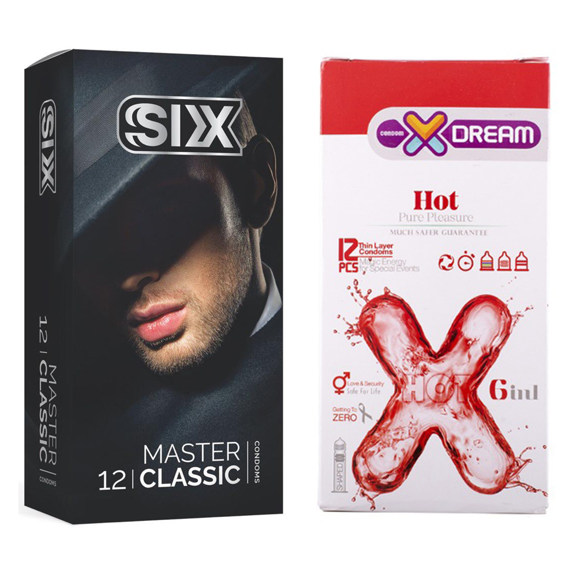  کاندوم سیکس مدل Master Classic بسته 12 عددی به همراه کاندوم ایکس دریم مدل Hot بسته 12 عددی