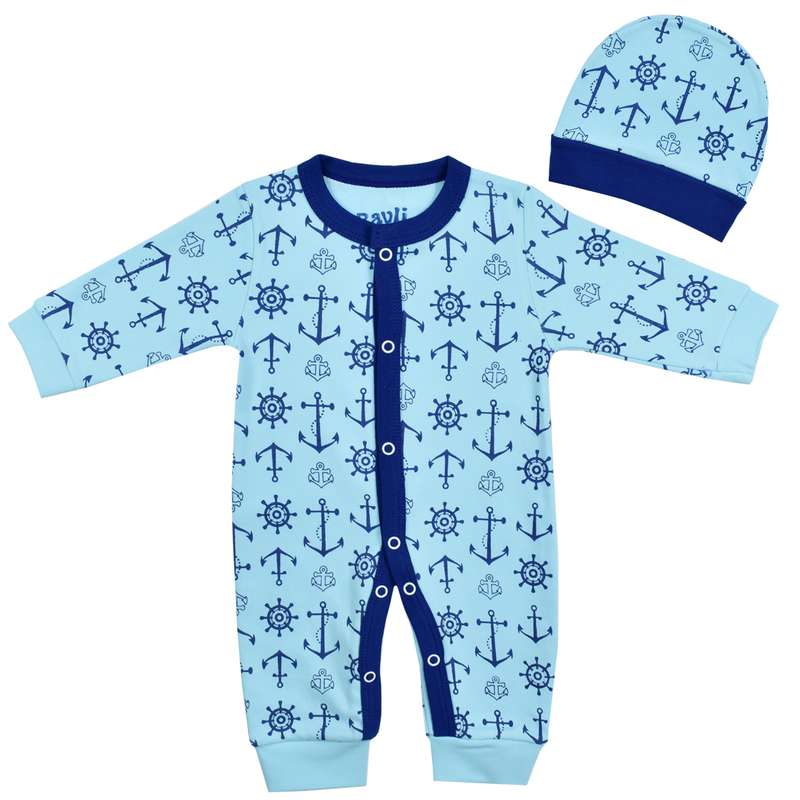 ست سرهمی و کلاه نوزادی باولی مدل لنگر