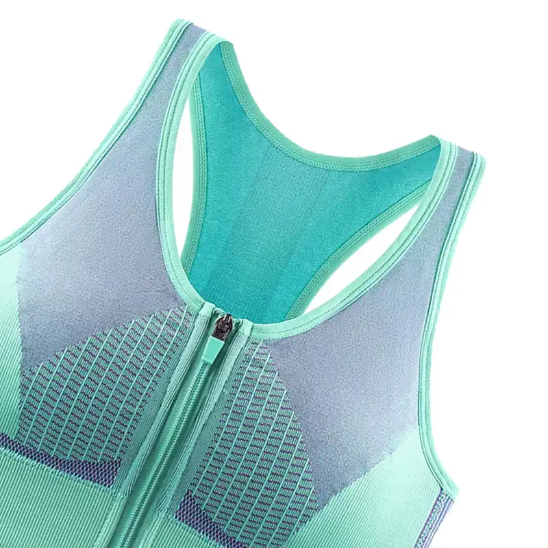 نیم تنه ورزشی زنانه مدل جلو زیپ دار رنگ سبز روشن