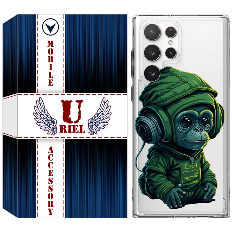 کاور یوریل مدل Clear کد 45 طرح میمون سبز مناسب برای گوشی موبایل سامسونگ Galaxy S22 Ultra