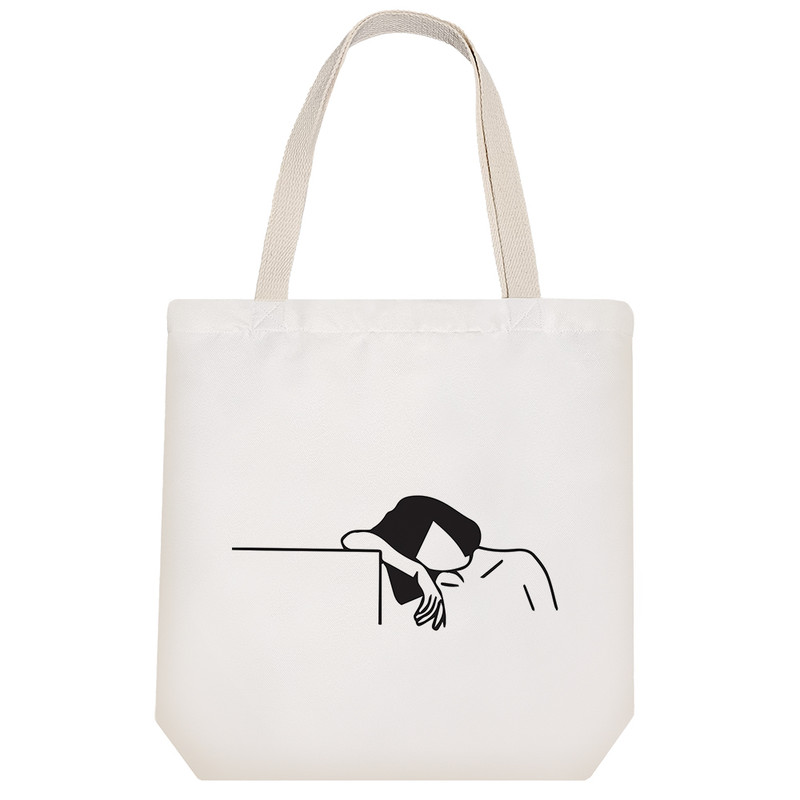 ساک خرید پارچه ای خندالو طرح دختر دل شکسته مدل توت بگ کد 6848