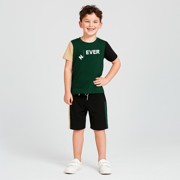 ست تی شرت و شلوارک پسرانه مادر مدل دایان رنگ سبز