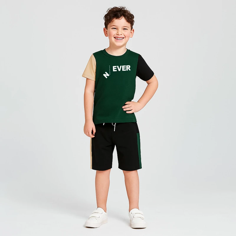 ست تی شرت و شلوارک پسرانه مادر مدل دایان رنگ سبز