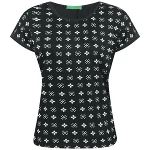 بلوز آستین کوتاه زنانه مدل گلدونه رنگ مشکی 