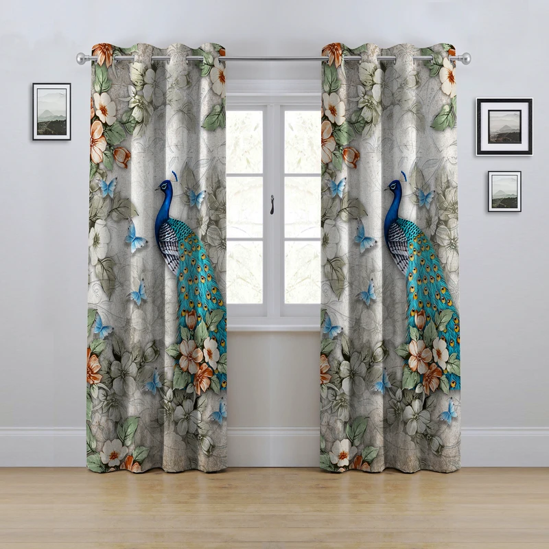 پرده مدل پانچی طرح طاووس و گل سایز 280x145 سانتی متر