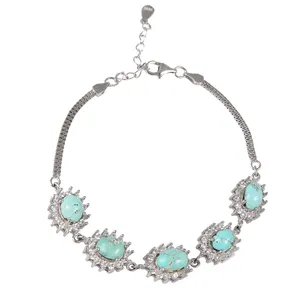 دستبند نقره زنانه بازرگانی میلادی مدل سنگ فیرزه کد DP_497