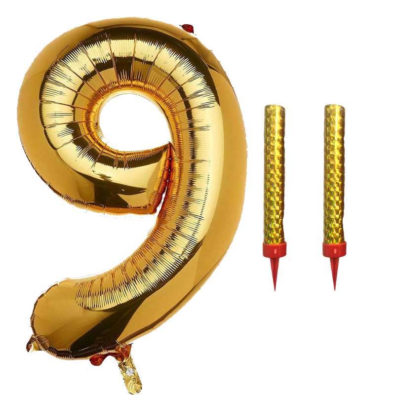  بادکنک فویلی مسترتم طرح عدد 9 پلاس به همراه فشفشه مجموعه 3 عددی