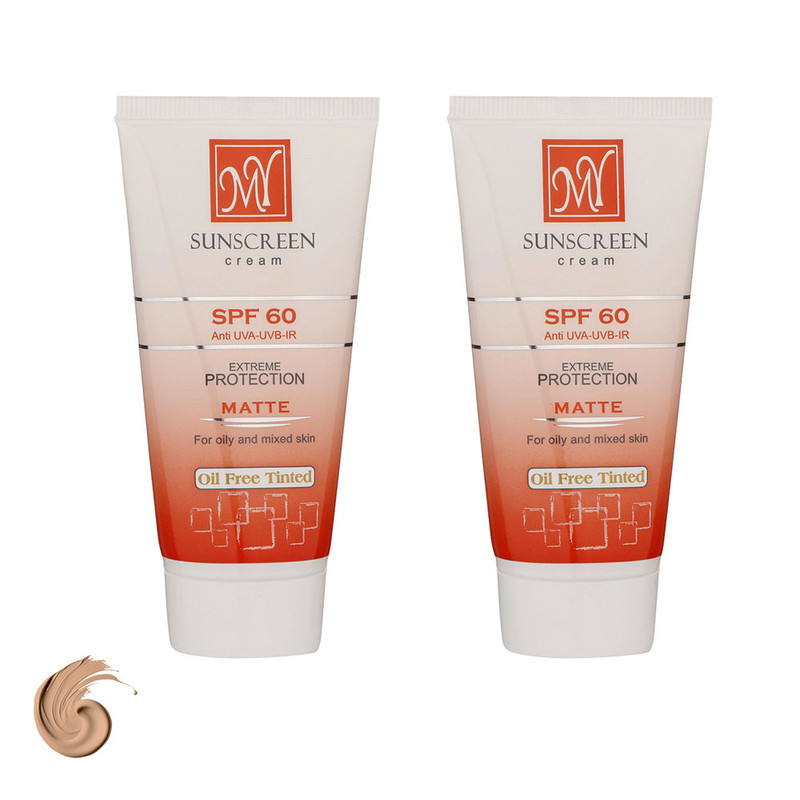 کرم ضد آفتاب رنگی مای SPF60 مدل UVA UVB مناسب پوست های چرب و مختلط حجم 50 میلی لیتر بسته دو عددی