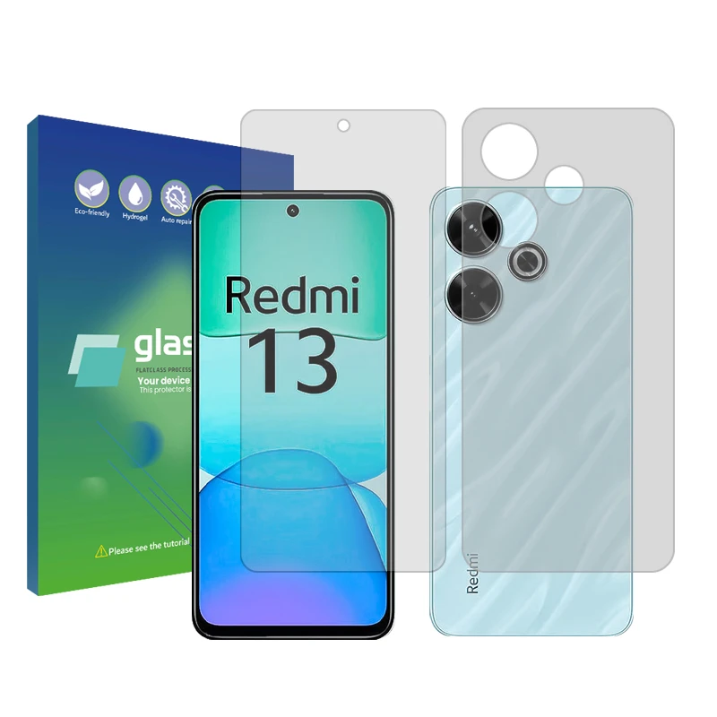 محافظ صفحه نمایش شفاف گلس پرو مدل Resistant‌ مناسب برای گوشی موبایل شیائومی Redmi 13  به همراه محافظ پشت گوشی