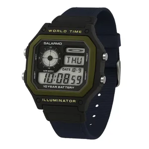 ساعت مچی دیجیتال مردانه مدل اسپرت کرنوگراف جهان نما بند برزنتی کد ۳