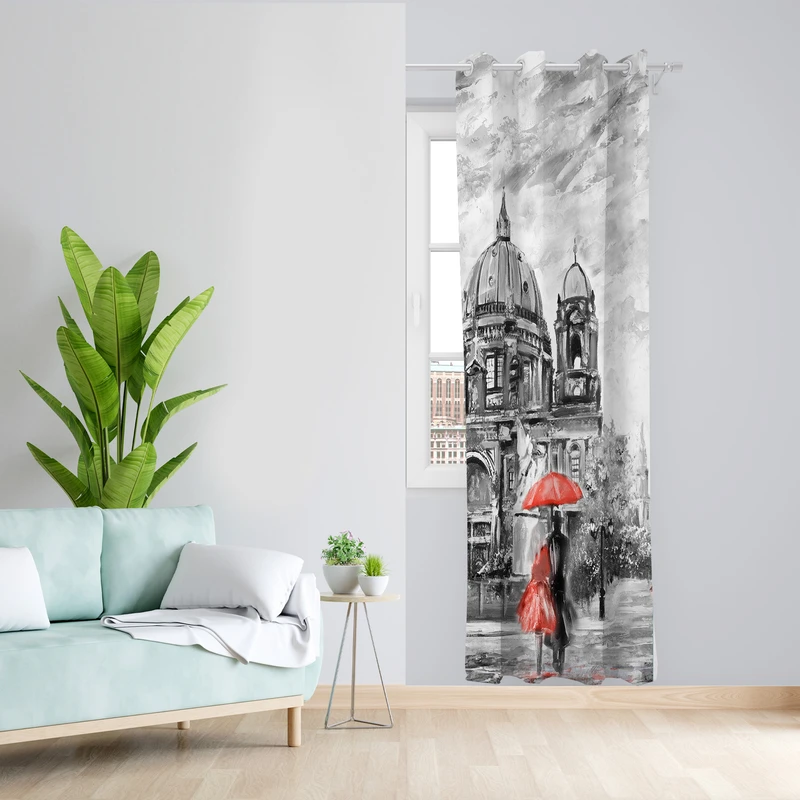 پرده طرح آبرنگی مدل مخمل پانچی کد L 1028R Z سایز 140x200 سانتی متر