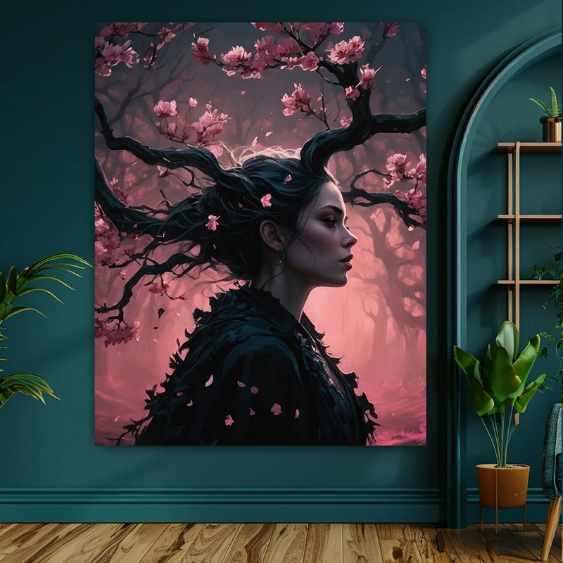 پوستر دیواری طرح دختر و شکوفه کد BK22701