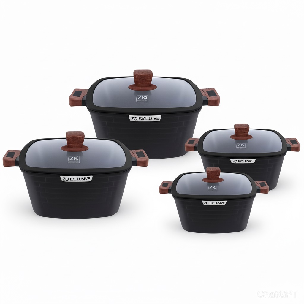 سرویس قابلمه و تابه گرانیتی ۱۰ پارچه زیو مدل ZCS-8550CASTLE BLACK SERIES
