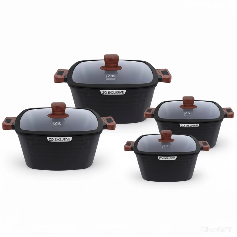  سرویس قابلمه و تابه گرانیتی ۱۰ پارچه زیو مدل ZCS-8550CASTLE BLACK SERIES