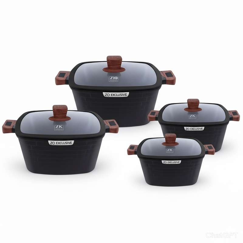 سرویس قابلمه و تابه گرانیتی ۱۰ پارچه زیو مدل ZCS-8550CASTLE BLACK SERIES