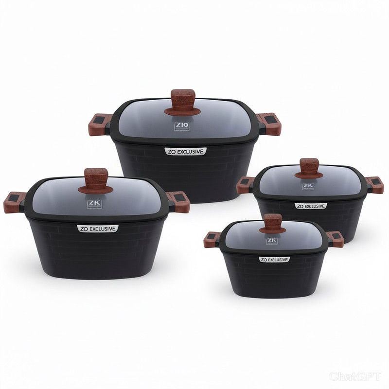 سرویس قابلمه و تابه گرانیتی ۱۰ پارچه زیو مدل ZCS-8550CASTLE BLACK SERIES