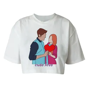 کراپ‌تاپ آستین کوتاه زنانه مدل love کد E41 رنگ سفید