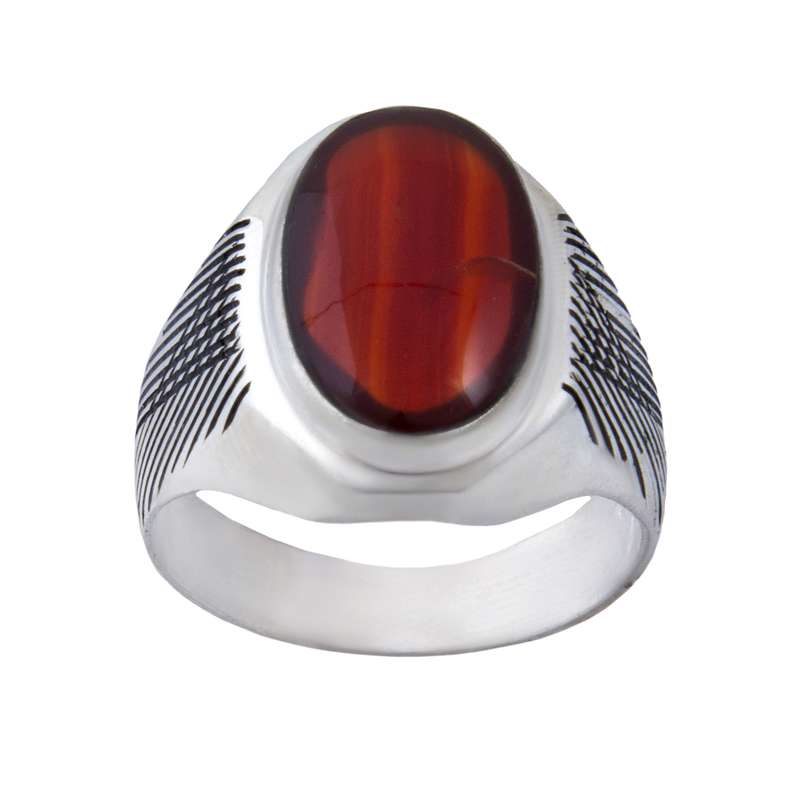 انگشتر نقره مردانه مدل عقیق رکاب سیلندری کد AM_024