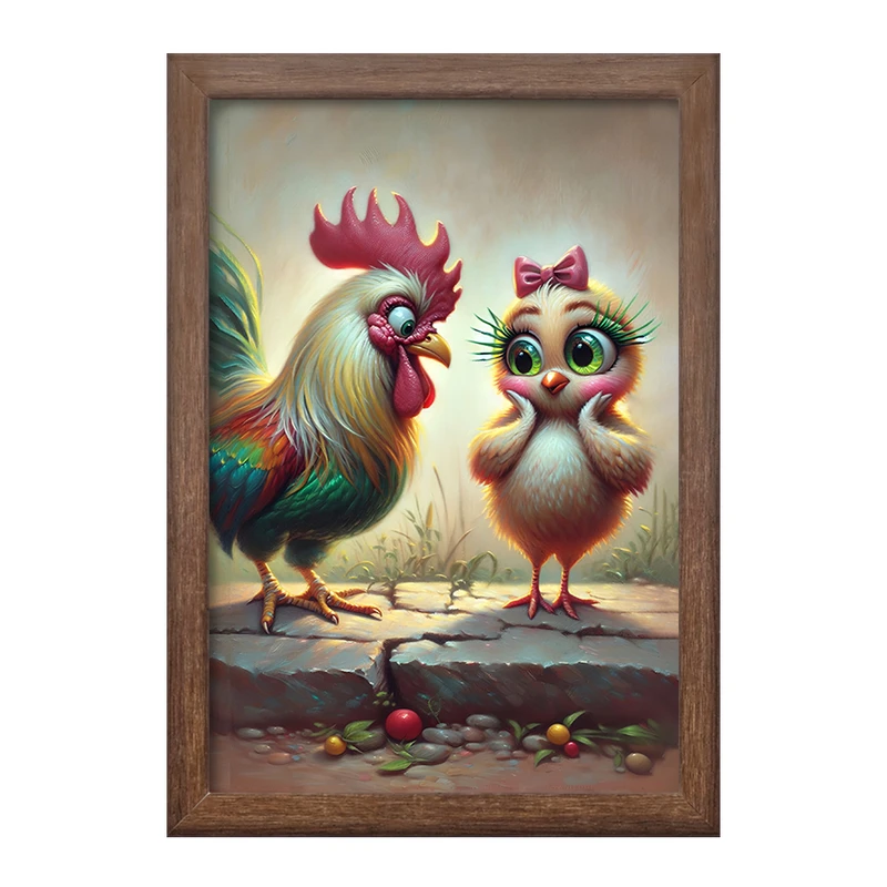 تابلو خندالو طرح مرغ و خروس بامزه کد F5526