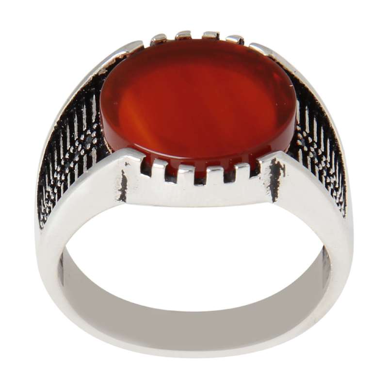 انگشتر نقره مردانه بازرگانی میلادی مدل سنگ عقیق سرخ کد AM_2276