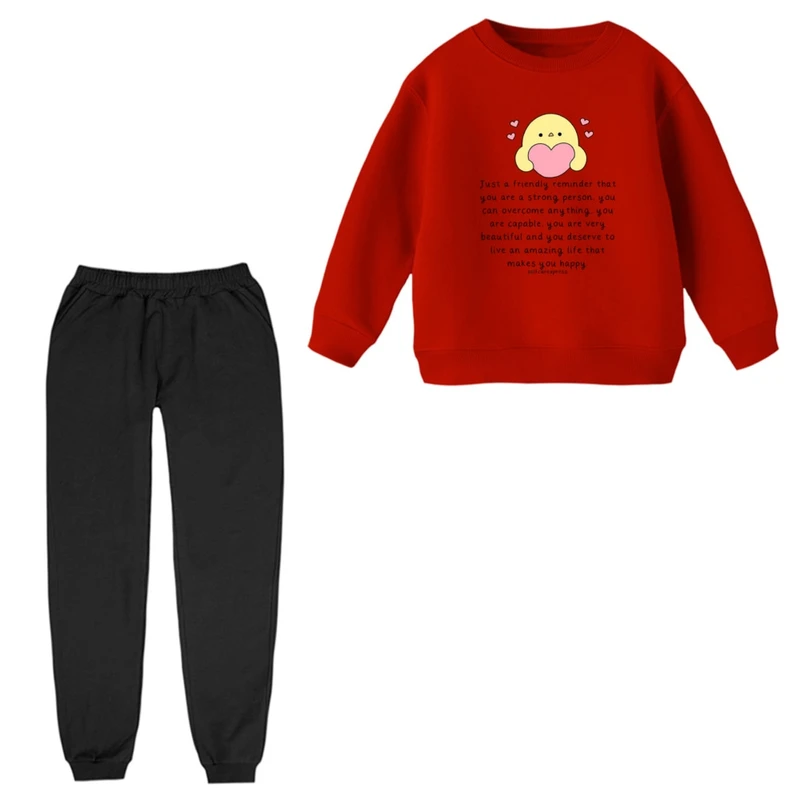 ست سویشرت و شلوار راحتی بچگانه مدل جوجه و قلب 