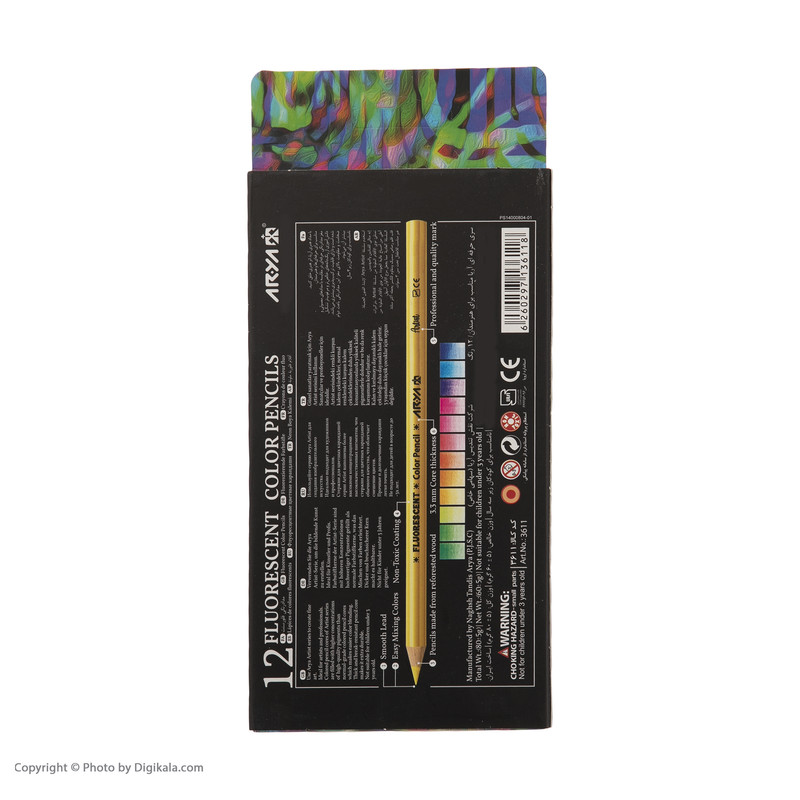 مداد رنگی 12 رنگ آریا مدل فلورسنت کد 3611