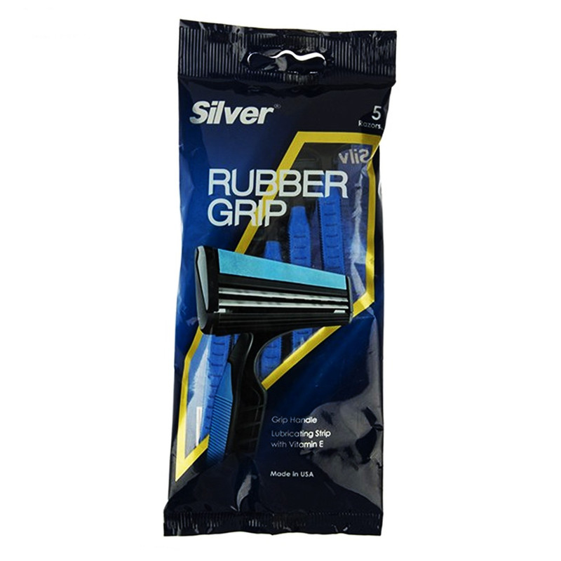 خود تراش سیلور مدل Rubber Grip Blue بسته 5 عددی