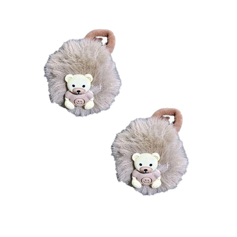 کش مو دخترانه مدل خزدار خرسی 02 بسته 2 عددی