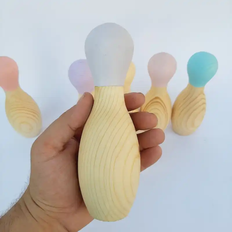 اسباب بازی چوبی مدل بولینگ دکوراتیو کد WBO12 مجموعه 8 عددی