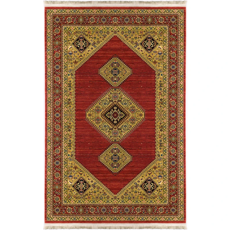 فرش ماشینی 500 شانه رادین زمینه و حاشیه روناسی مدل عشایر کد ساده