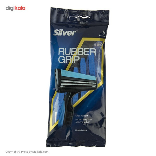 خود تراش سیلور مدل Rubber Grip Blue بسته 5 عددی