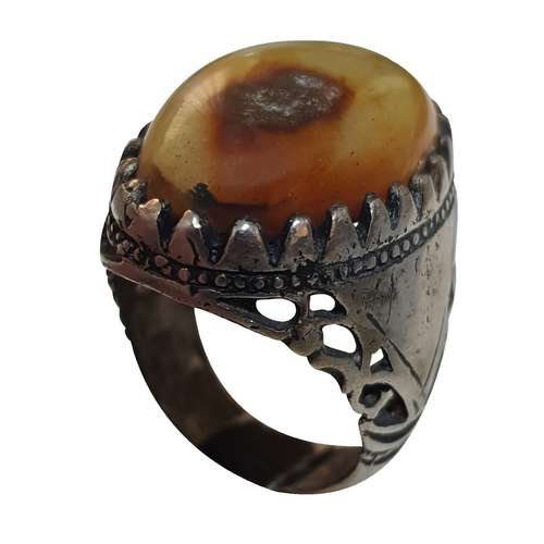 انگشتر نقره مردانه مدل عقیق تک چشم حجرالحظ AHH311270