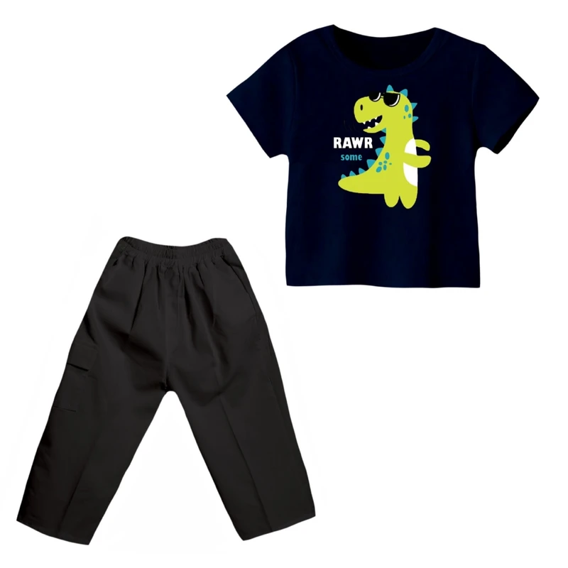 ست تی شرت و شلوارک پسرانه مدل دایناسور کد 19