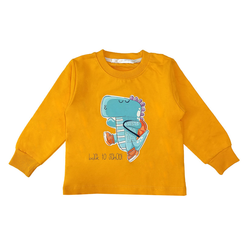 ست تی شرت و شلوار پسرانه مدل دایناسور دانش آموز کد 3611 رنگ زرد