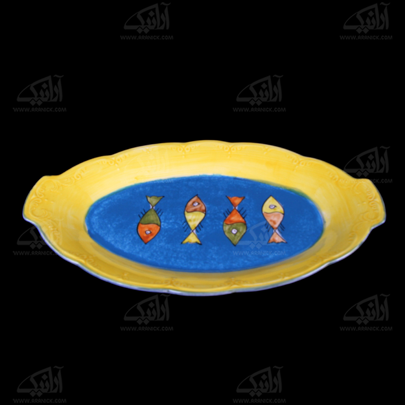‎دیس‎ ‎سفالی‎ ‎‎‎‎نقاشی زیر لعابی‎  آرانیک رنگ ‎زرد‎ ‎‎طرح‎ ‎ماهی‎ ‎ ‎‎‎‎مدل 1016700010