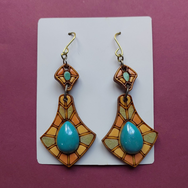 گوشواره زنانه مدل چوبی طرح فیروزه کد EP022