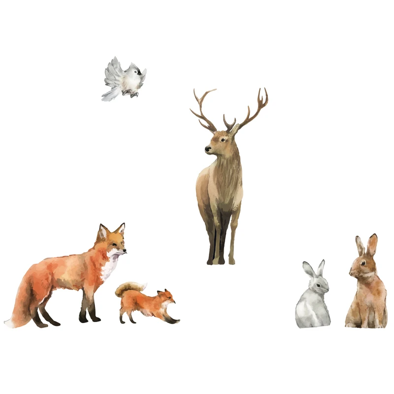 استیکر دیواری کودک مدل حیوانات آبرنگی کد 9015