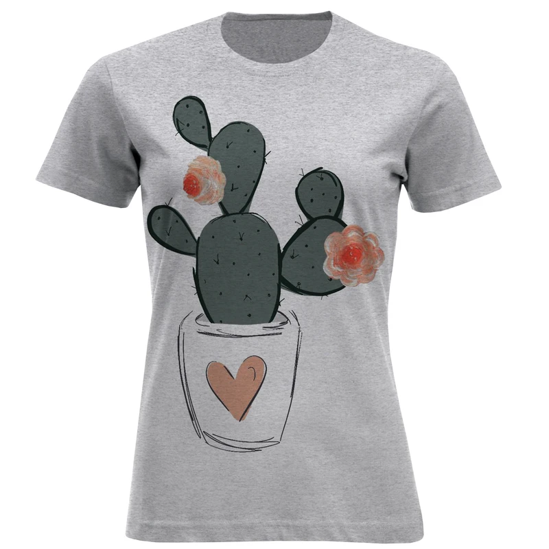 تیشرت آستین کوتاه زنانه طرح کاکتوس کد F731