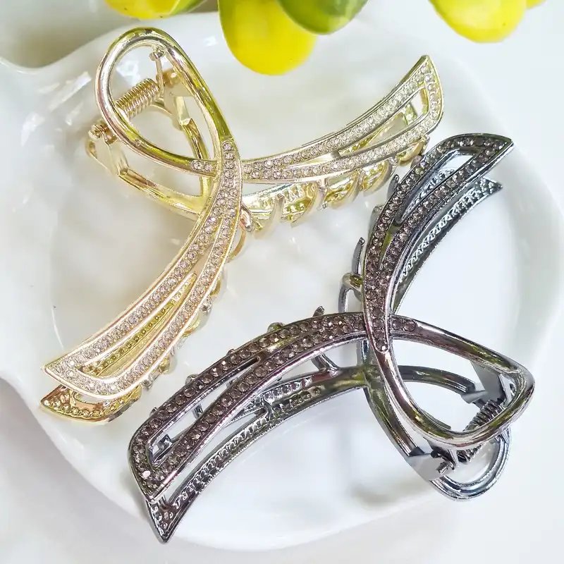 کلیپس مو زنانه مدل فلزی نگین‌دار هشتی کد brg 390