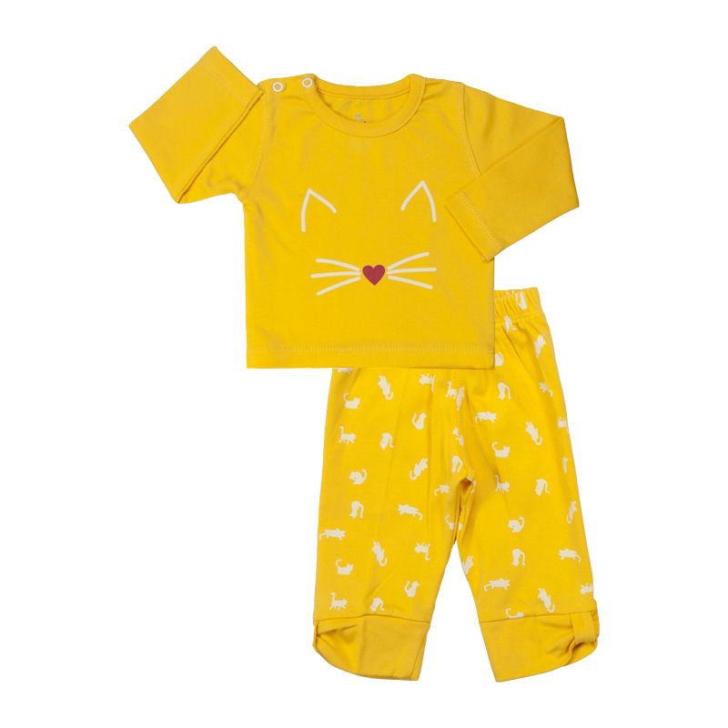 ست تی شرت آستین بلند و شلوار نوزادی آدمک کد 119932 رنگ زرد