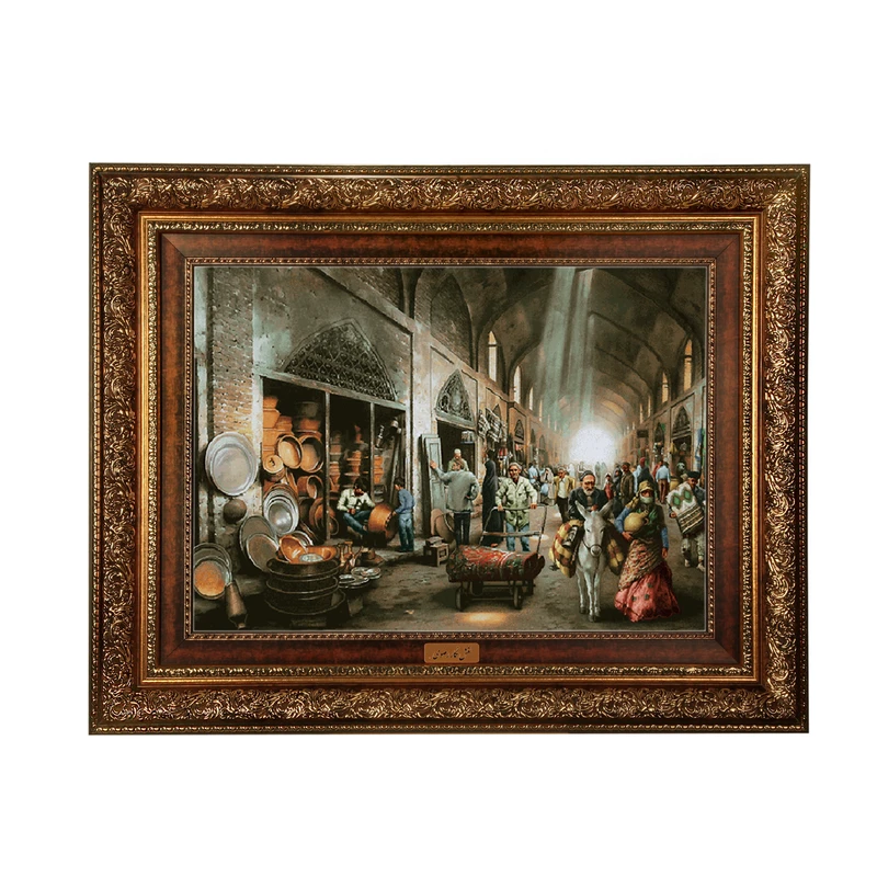 تابلو فرش ماشینی نقش نگار رضوی طرح بازار مسگران کد 669A