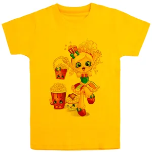 تی شرت آستین کوتاه دخترانه مدل  پاپ کورن D125 رنگ زرد