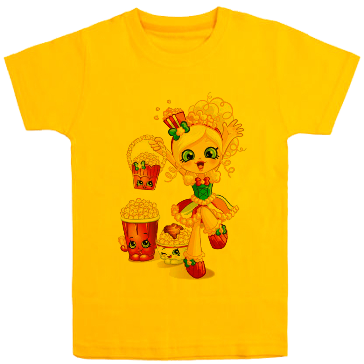 تی شرت آستین کوتاه دخترانه مدل  پاپ کورن D125 رنگ زرد