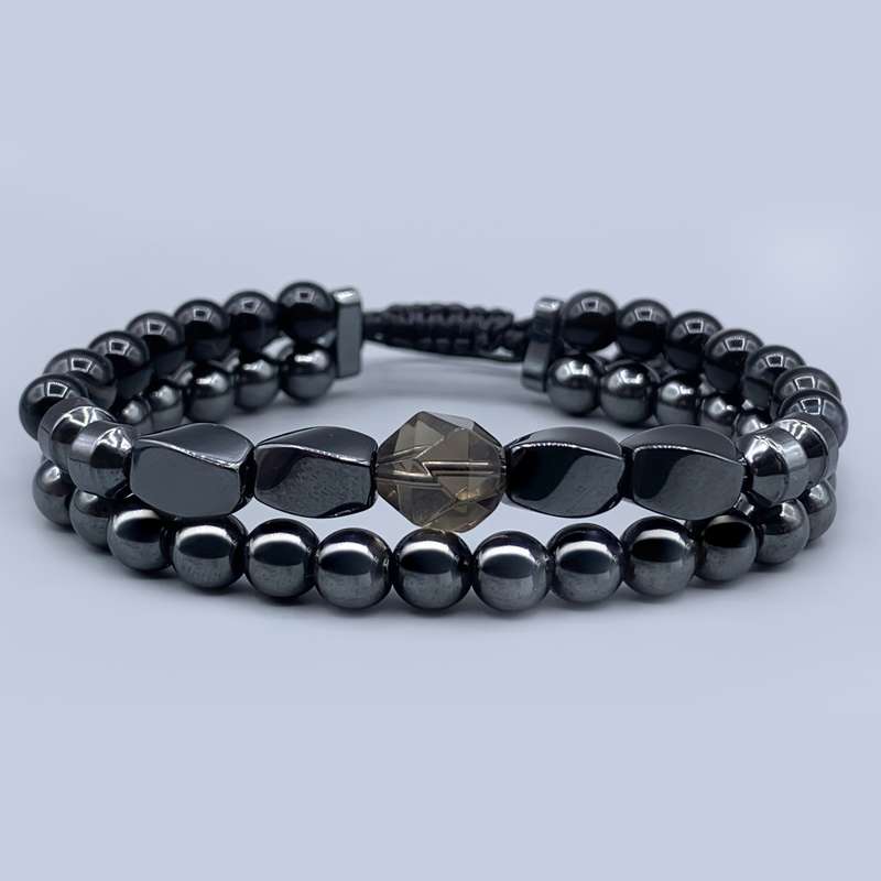 دستبند مردانه مدل عقیق حدید کوارتز کد 003