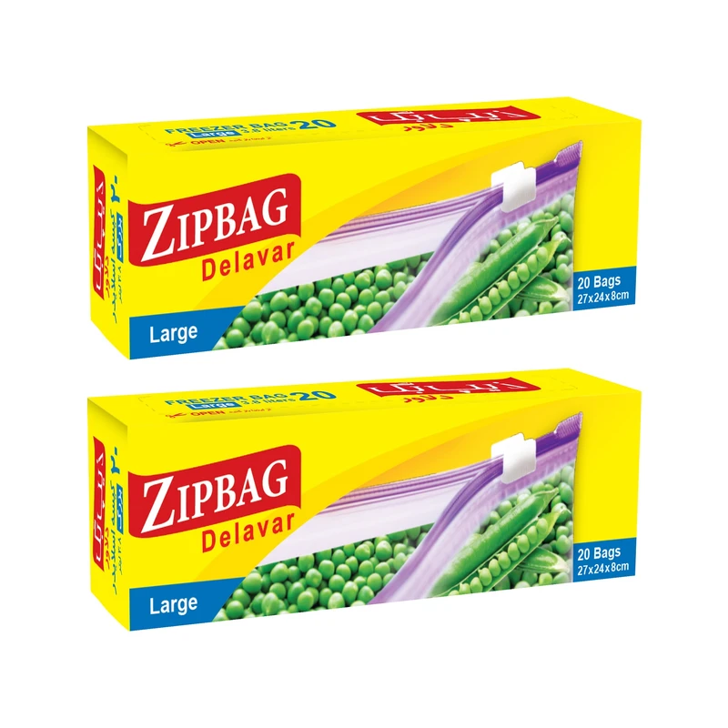 کیسه زیپ دار زیپ بگ دلاور مدل اسلایدر متوسط Large دو بسته 20 عددی